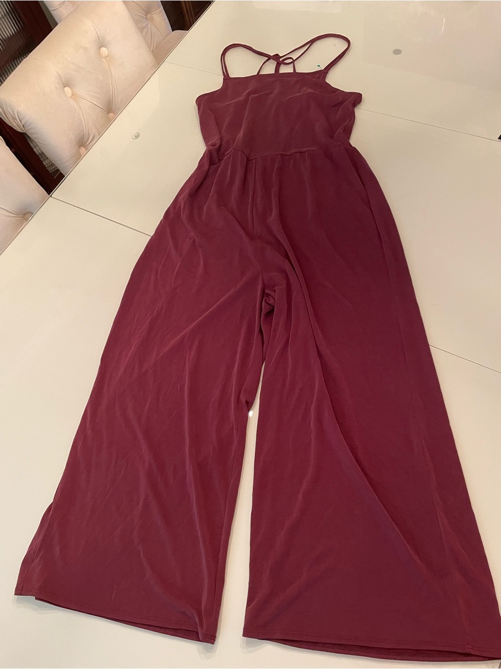 Aeropostale Burgundy Wide-Leg Strappy Jumpsuit